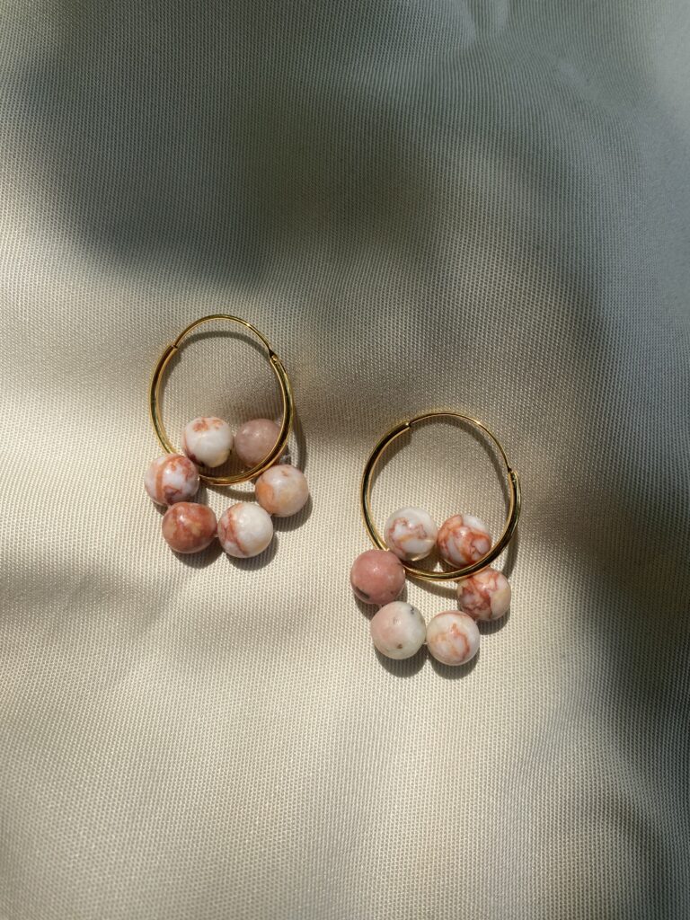 Gilded Hoops with sunstone pendants - Sulka Studio Sunstone Hoops Jewellery