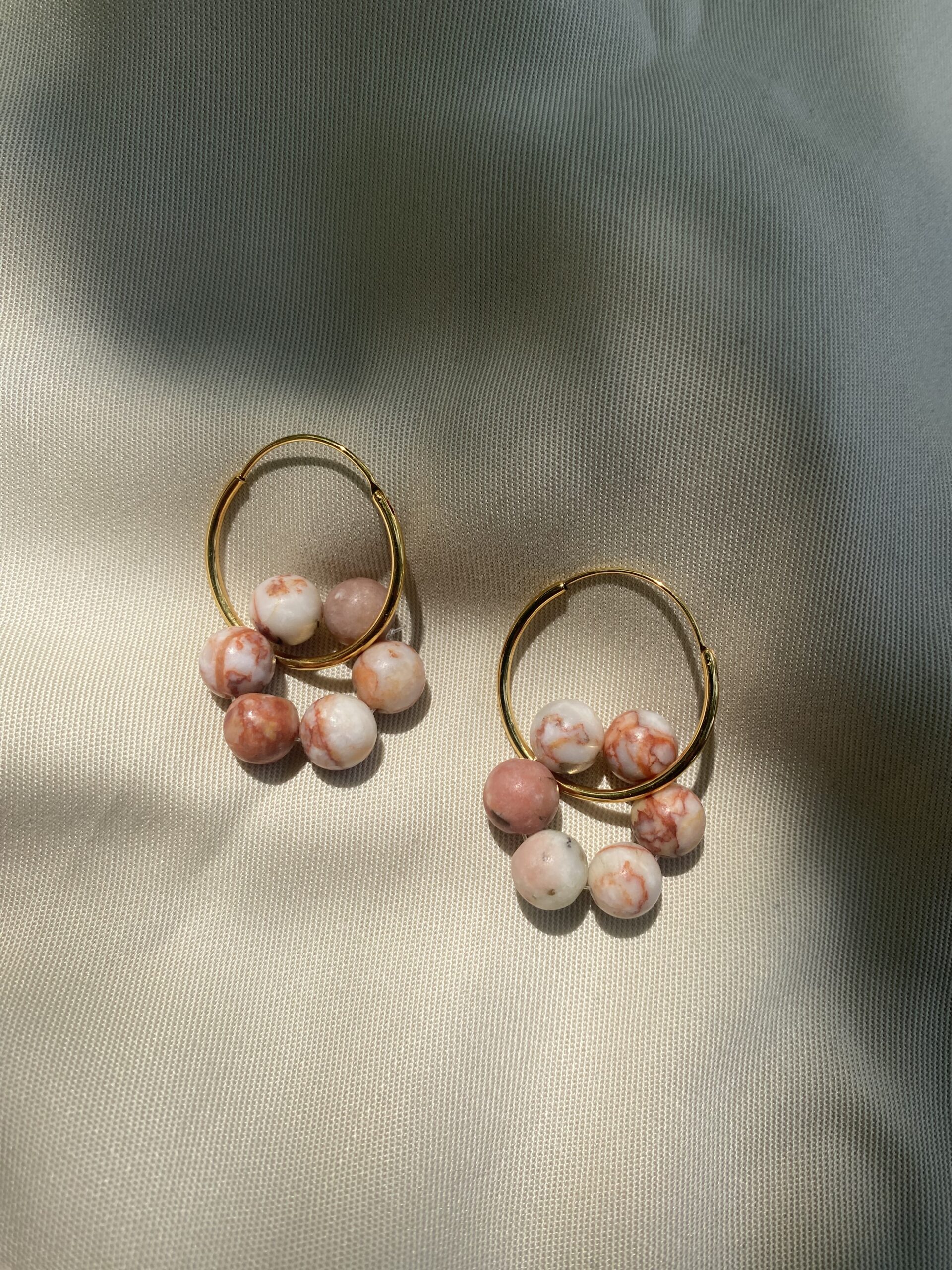 Gilded Hoops with sunstone pendants - Sulka Studio Sunstone Hoops Jewellery