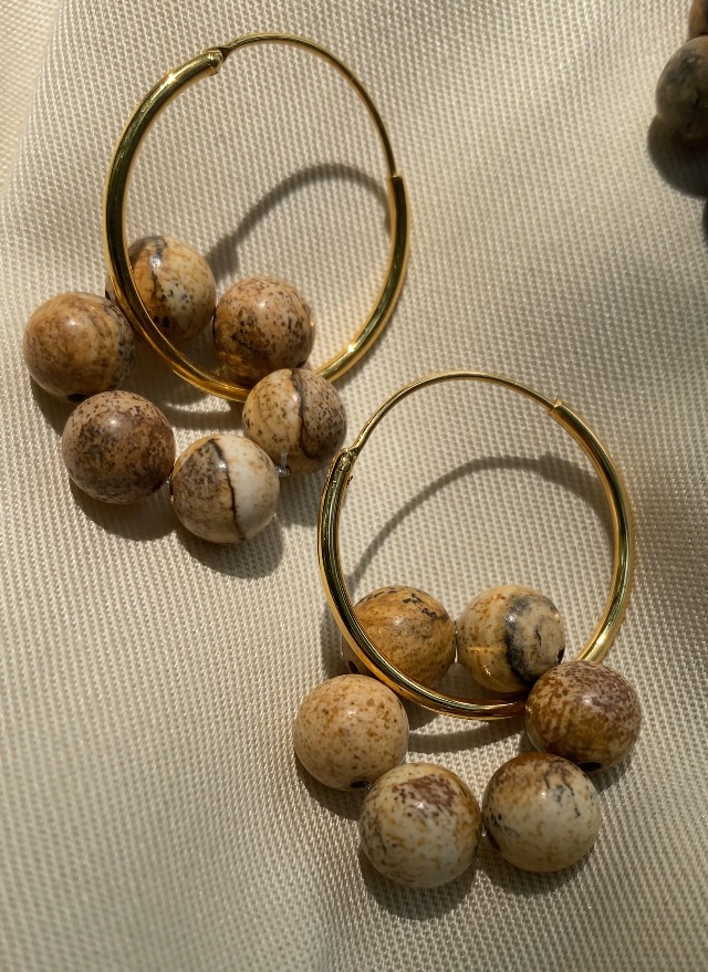 Picture Jasper Hoops Sulka Studio Jewellery - gilded hoops with picture jasper pendant