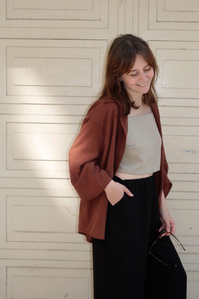 oversized tencel blouse maroon sulka studio made on demand clothing