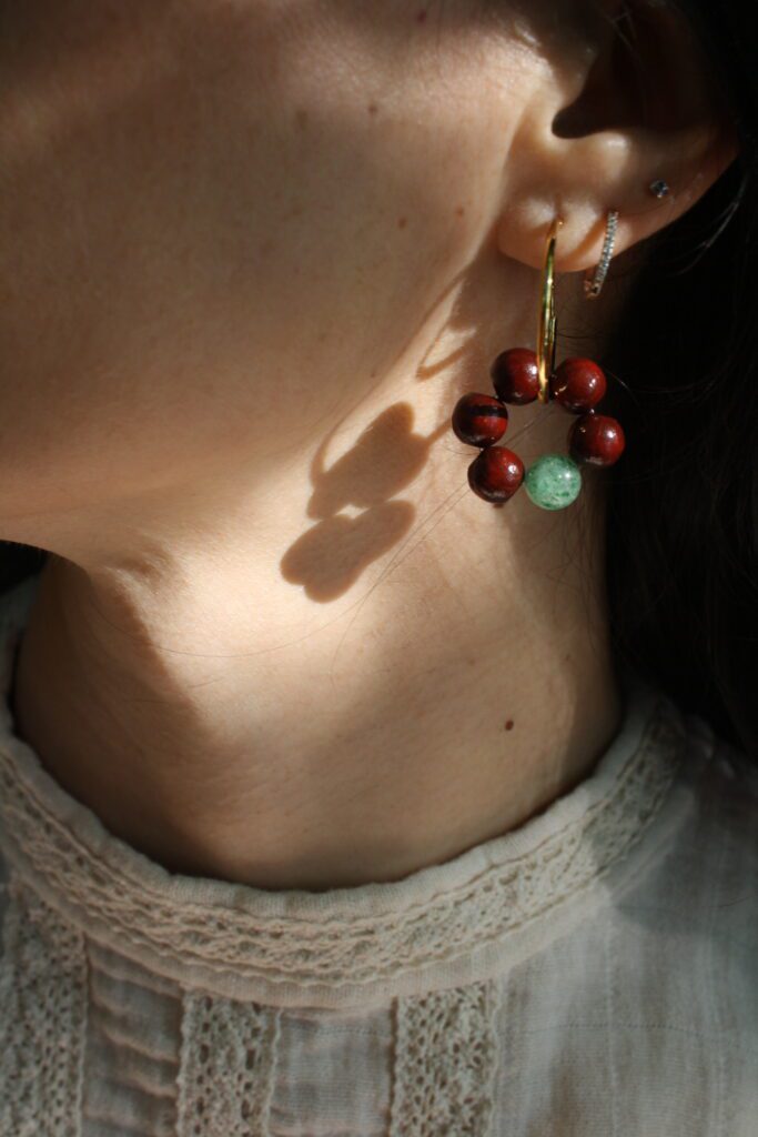 Wood and Aventurine Hoops sulka studio