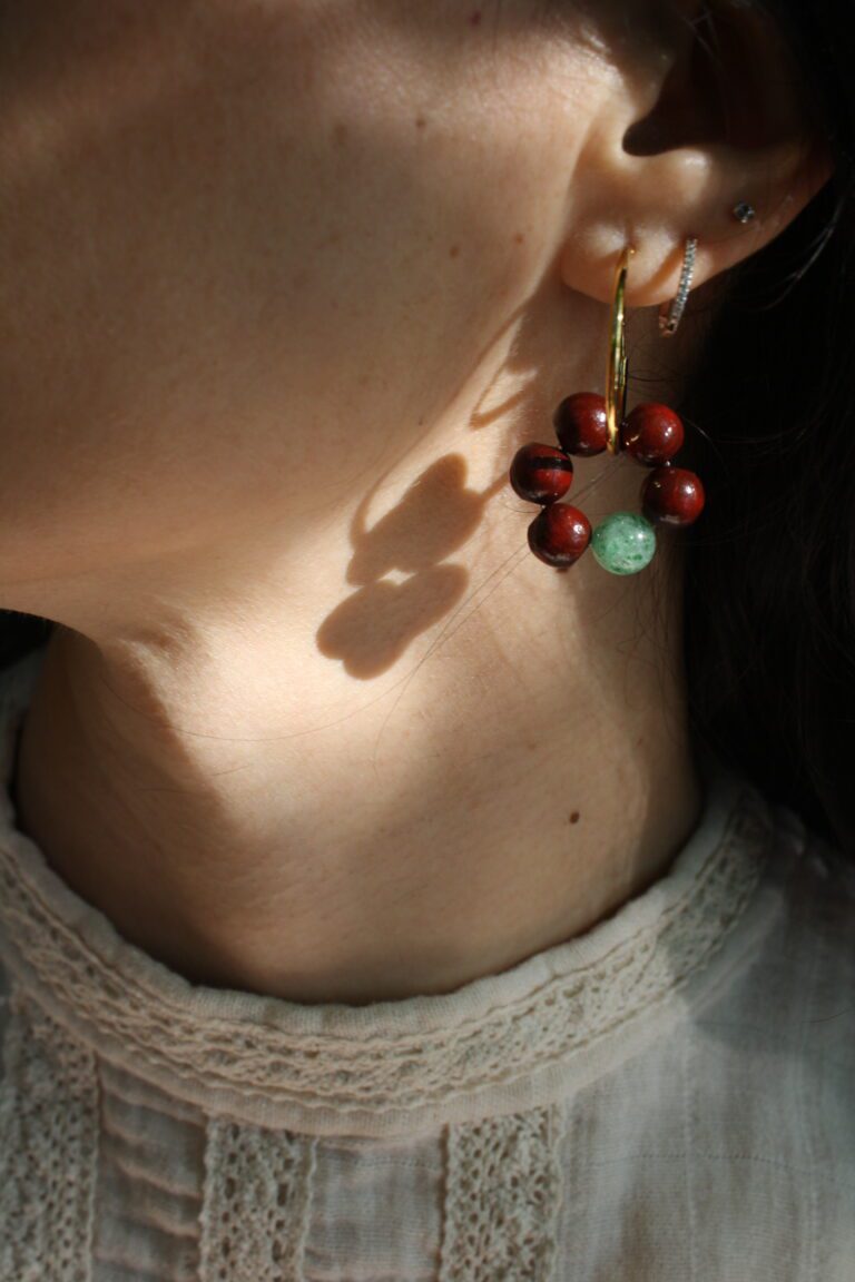 Wood and Aventurine Hoops sulka studio